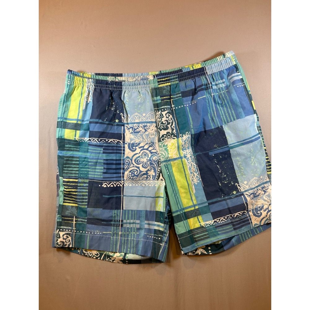 Tommy Bahama Relax Mens Blue Green Patchwork Floral Swim Trunks Shorts Size M